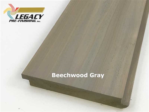 Cedar exterior shiplap siding with a smooth face prefinished in a rich light gray-brown stain called Beechwood Gray