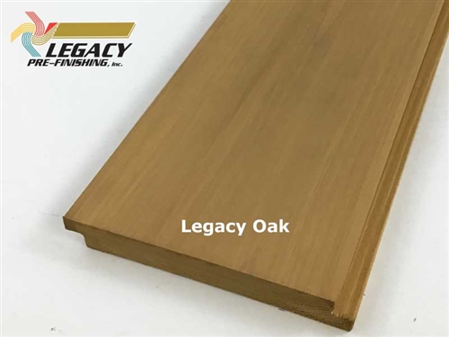 Cedar exterior shiplap siding with a smooth face prefinished in a golden brown stain called Legacy Oak