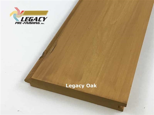 Cypress tongue and groove siding with nickel gap profile in a golden brown stain called Legacy Oak