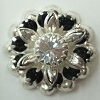 2 Tone Flowerette-17mm-JET/CRYSTAL/SILVER