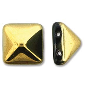 12mm Czech 2-hole Pyramid Bead- Jet Amber