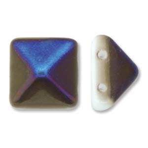 12mm Czech 2-hole Pyramid Bead- White Azuro