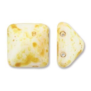 12mm Czech 2-hole Pyramid Bead- White Picasso