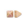 6mm Czech 2-Hole Pyramid Bead - White Travertine Red