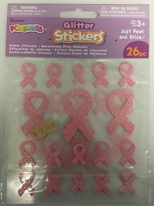 Foamies Stickers- Glitter Pink Awareness Ribbons