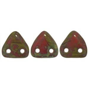 2 hole Triangle Beads-OPAQUE RED PICASSO