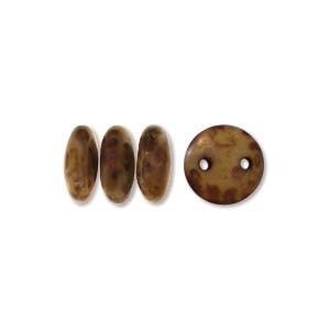 2-Hole Lentil Bead- 6mm - Beige Copper Picasso