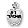 Sterling Silver Charm- #1 Teacher Apple