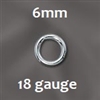 Sterling Silver Open Jump Ring - 6mm, 18 gauge