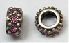 Sterling Large Hole Rondelle Bead- Bali Style with Rose Crystals