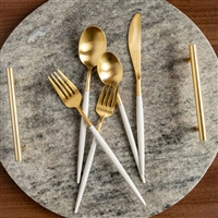 Mazzy Gold with White-Handle 20-Piece Flatware Set