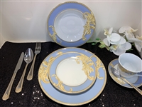Dinner set, blue design with gold