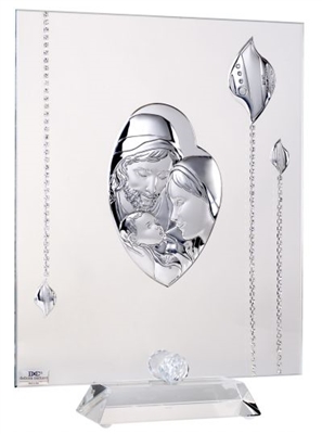 Italian Argento 925 Argento Holy Family Tabletop Icon Adorned With Swarovski Crystal