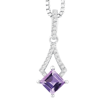 Bellissima Sterling Silver Square Amethyst Necklace