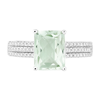 Bellissima Sterling Silver Octagon Green Amethyst Ring