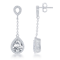 Sterling Silver Open CZ Circle with Teardrop Dropdown CZ Earrings