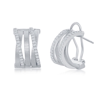 Sterling Silver Designer Earrings, Set with CZ, Bonded with Platinium, MADE IN ITALY