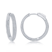 Sterling Silver 3x25mm Inside-Outside Micro Pave CZ Hoop Earrings