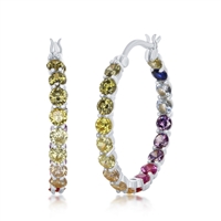 Sterling Silver 3x25mm Inside-Outside Rainbow CZ Hoop Earrings