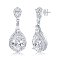 Sterling Silver Double Pearshaped CZ Dangling Earrings