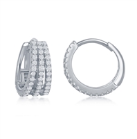 Sterling Silver Triple Row CZ Small Hoop Earrings