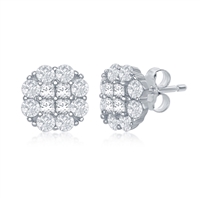 Sterling Silver Flower Design CZ Stud Earrings