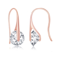 Sterling Silver Spinning Round CZ Frenchwire Earrings - Rose Gold Plated