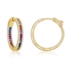 Sterling Silver Center Rainbow Channel-Set and White CZ Border Hoop Earrings - Gold Plated