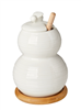 Debora Carlucci White Porcelain Honey Jar and Dripper On a Bamboo Base