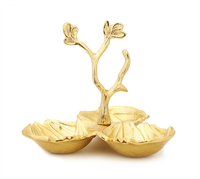 Gold Leaf 3 bowl Relish Dish with Glass Inserts