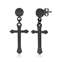 Stainless Steel Polished Cross Earrings - Black Plated