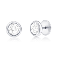 Stainless Steel Bezel-Set CZ Stud Earrings