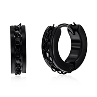 Stainless Steel Link Design Huggie Hoop Earrings - Black Plated