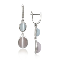 Sterling Silver Blue and Pink Oval Catâ€™s Eye Earrings