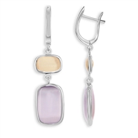 Sterling Silver Champagne & Light Violet Rectangle Cat's Eye Earrings