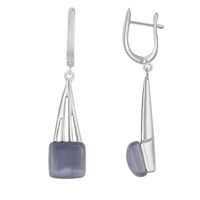 Sterling Silver Long Dark Blue Grey Cat's Eye Earrings