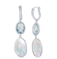 Sterling Silver Oval Blue Topaz and Mother of Pearl Earrings