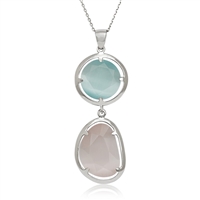 Sterling Silver Blue and Pink Catâ€™s Eye Necklace