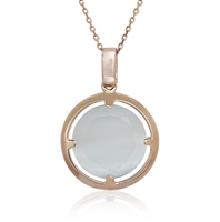 Sterling Silver Rose-Plated Light Blue Round Catâ€™s Eye Necklace