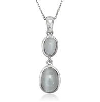 Sterling Silver Dark Blue and Light Blue Oval Catâ€™s Eye Necklace