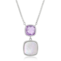 Sterling Silver Double Square Amethyst and Mother of Pearl Necklace