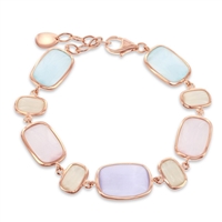 Sterling Rose GP Tiffany, Sakura, Blue-Gray, & Champagne Cat's Eye Rectangle Bracelet