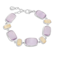 Sterling Silver Alternating Chanpagne & Light Violet Rectangle Cat's Eye Bracelet