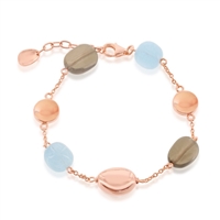 Sterling Silver RG Multi-Shaped Oval Natural Aquamarine & Smokey Quartz Bracelet