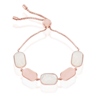 Sterling Silver Alternating Polished and Mother of Pearl Adjustable Bolo Bracelet - Rose Gold Plated