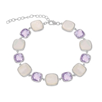 Sterling Silver MOP and Amethyst Square Bracelet