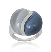 Sterling Silver Dark and Light Blue Catâ€™s Eye Ring