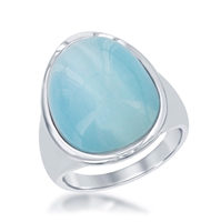 Sterling Silver Aqua Oval Catâ€™s Eye Ring