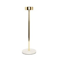 Gold Taper Candle Holder on Marble Base - 14"H