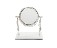 Table Mirror Silver leaf Border White Marble Base 12" x 5.5" 8"H